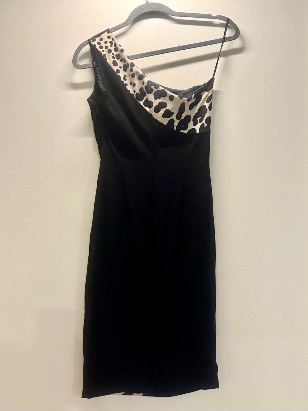 Versace Black One-Shoulder Dress with Cream Leopard Yoke
